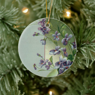 Vintage blommande lila blommor i ett påskägg julgransprydnad keramik