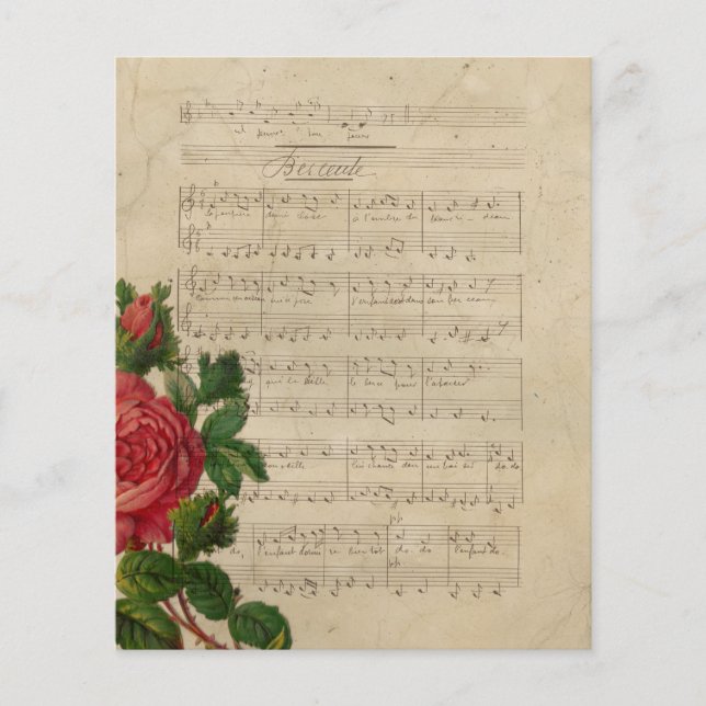 Vintage blommande musiknoter röd ros  (Framsida)
