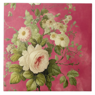 Vintage blommande rosor Blommig Kakelplatta