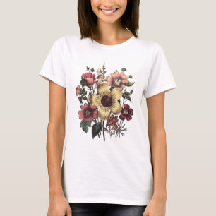 Vintage blommar blom- motivkvinna T-tröja T-shirt