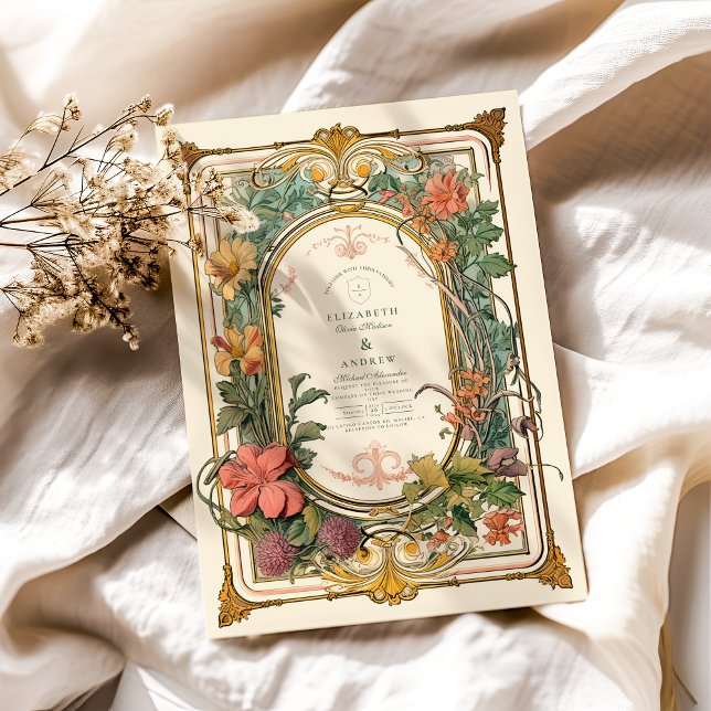 Vintage Blommig Art Nouveau Bröllop Inbjudningar (Skapare uppladdad)