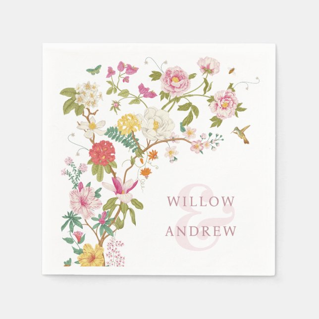 Vintage Blommig Bröllop Pappersservett (Framsidan)