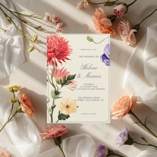 Vintage Blommig Bröllopsinbjudan Elegant Botanica Inbjudningar (Skapare uppladdad)