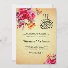 Vintage Blommig Bukett Babyflicka Aqiqah Inbjudningar
