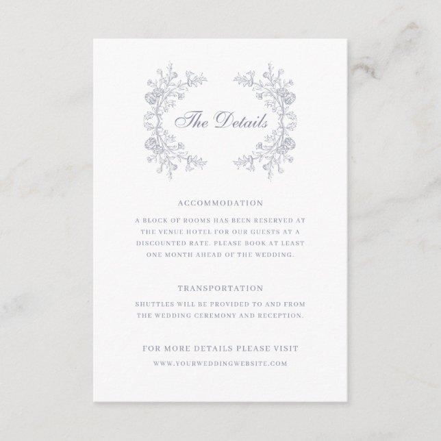 Vintage Blommig Chinoiserie Bröllopsdetaljer Tilläggskort (Framsida)