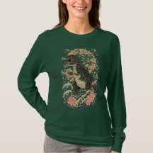 Vintage blommig dinosaurie långärmad t-shirt