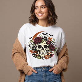 Vintage Blommig Dödskalle Halloween T Shirt