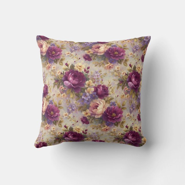 Vintage Blommig Elegant Botanisk Rustik Kudde (Baksida)