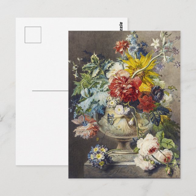 Vintage Blommig Elegant Botanisk Trädgårdsmålning Vykort (Fram/baksida)