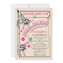 Vintage Blommig Flourish Navy Magenta Bröllopsdusc