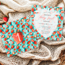 Vintage Blommig Första Jordgubbs Tema Födelsedag