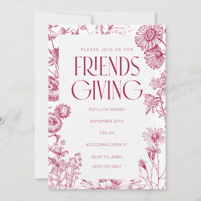 Vintage blommig Friendsgiving-inbjudan Inbjudningar (Framsida)