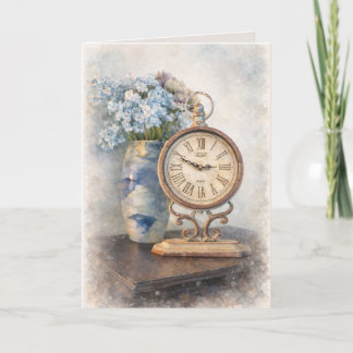 Vintage blommig klocka välkomstkort – Cottage Core Kort