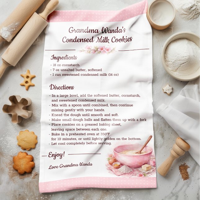 Vintage Blommig Köksrecept Klenod  Kökshandduk (Turn a cherished recipe into a timeless Keepsake with this beautifully custom recipe tea towel.)