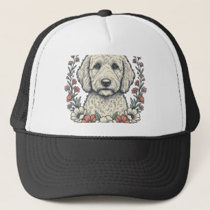 Vintage blommig lockig hundporträtt T-shirt design Keps