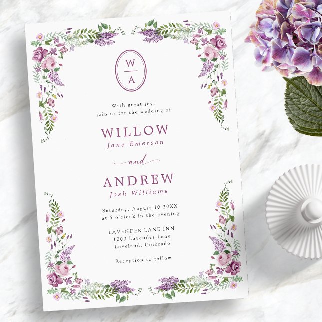 Vintage Blommig Monogram Bröllop Inbjudningar (Vintage Floral Monogram Wedding Invitation
)