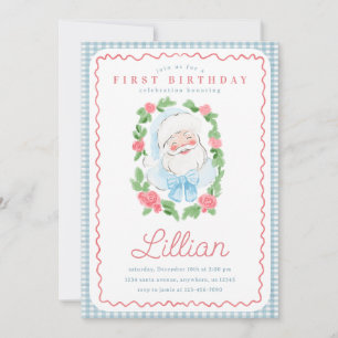 Vintage blommig och Gingham Tomte Födelsedag Inbjudningar