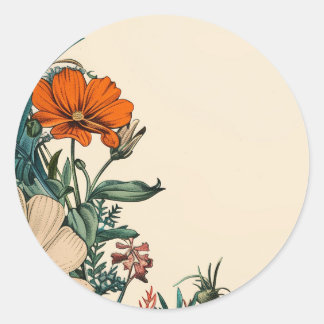 Vintage blommig orange turkos inbjudan dekal runt klistermärke