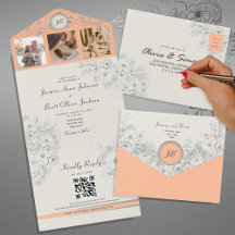 Vintage Blommig Persika Foto Bröllop