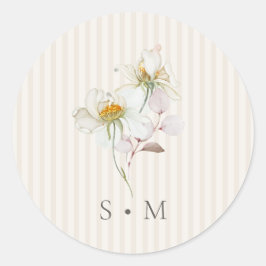 Vintage blommig randig vigselmonogram dekal runt klistermärke