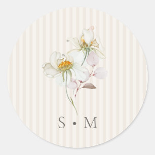 Vintage blommig randig vigselmonogram dekal runt klistermärke
