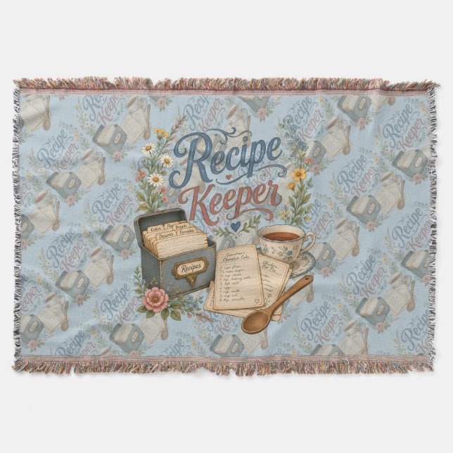 Vintage Blommig Receptbehållare Cottagecore Filt (Framsidan)