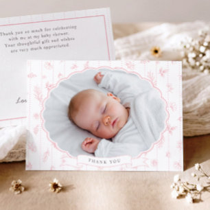 Vintage Blommig Rosa Flicka Oval Foto Baby Shower Tack Kort