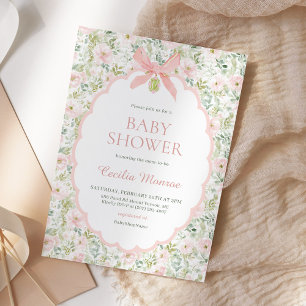 Vintage Blommig Rosa Slöja Flicka Bebis Shower Inbjudningar
