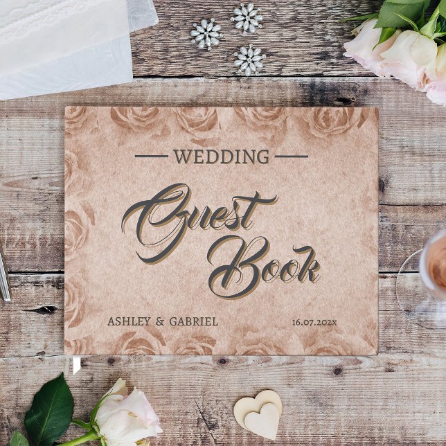 Vintage Blommig Rustik Bröllopsgästbok Gästböcker (Vintage Floral Rustic Wedding Guest Book)