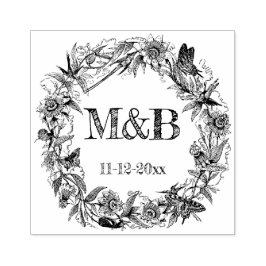 Vintage Blommig Rustik Krans Monogram Bröllop Stämpel