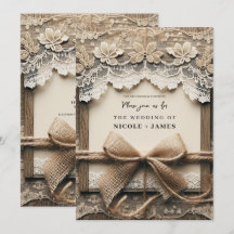 Vintage blommig spets jutesnöre rustik bröllop 