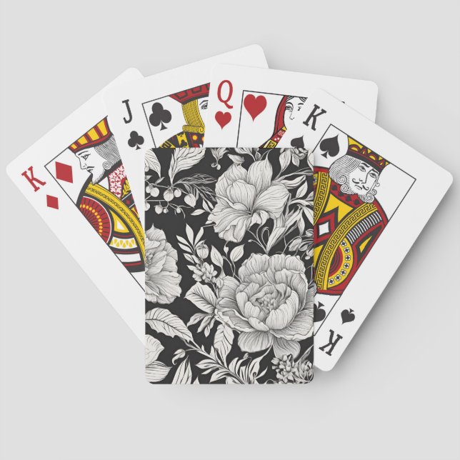 Vintage Blommig Svart och Vit Klassiker Casinokort (Baksidan)