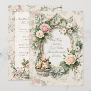 Vintage Blommig Tea Party Söt 16 Inbjudan