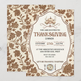 Vintage Blommig Thanksgiving Inbjudningar
