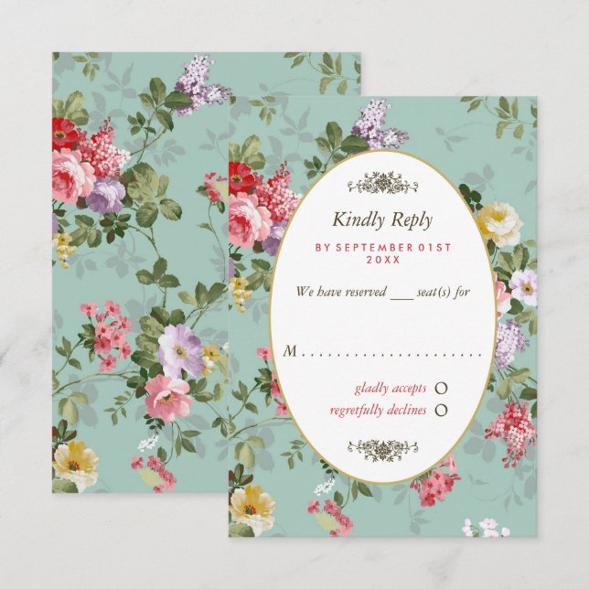 Vintage Blommig Trädgård Botanisk Bröllop OSA Kort (Fram/baksida)