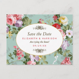 Vintage Blommig Trädgård Botanisk Spara Datum Meddelande Vykort