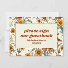 Vintage Blommigt 70s timlös Guestbook-Bröllop-sign