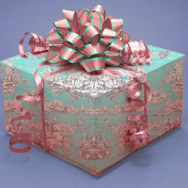 Vintage blommigt akvblåtofil de jouy presentpapper