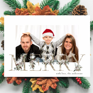 Vintage Blommigt Alphabet God jul Photo Julkort