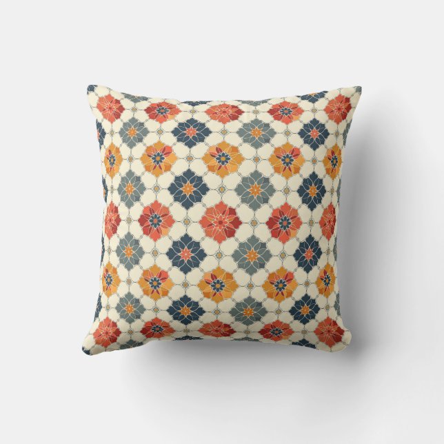 Vintage Blommigt Arabesque Tile Mönster Kudde (Baksida)