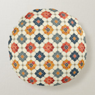 Vintage Blommigt Arabesque Tile Mönster Rund Kudde