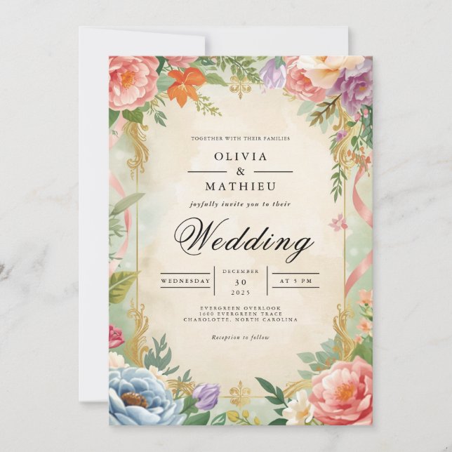 Vintage Blommigt Archway Romantik Bröllop Inbjudningar (Framsida)