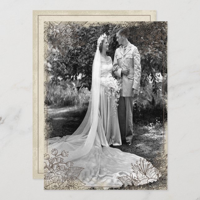 Vintage Blommigt Årsdag Firande Inbjudningar (Fram/baksida)