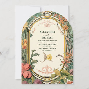 Vintage Blommigt Art nouveau Bröllop Inbjudningar