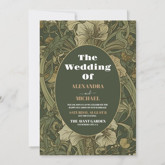 Vintage Blommigt Art nouveau Bröllop Inbjudningar (Framsida)