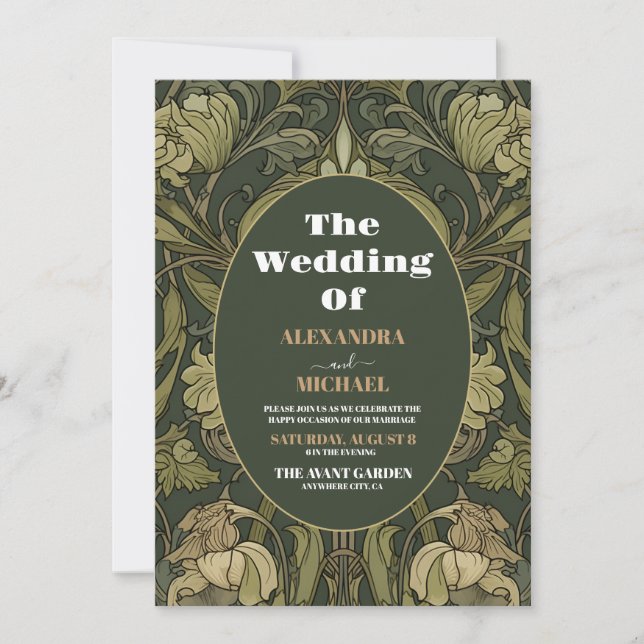Vintage Blommigt Art nouveau Bröllop Inbjudningar (Framsida)