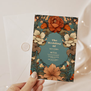 Vintage Blommigt Art nouveau Bröllop Inbjudningar