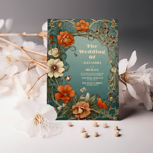 Vintage Blommigt Art nouveau Bröllop Inbjudningar