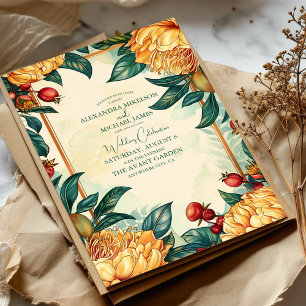 Vintage Blommigt Art nouveau Bröllop Inbjudningar