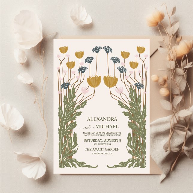 Vintage Blommigt Art nouveau Bröllop Inbjudningar (Skapare uppladdad)